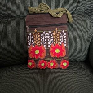 RISING TIDE BOHEMIAN BRIWN FLORAL CROSSBODY PASSPORT BAG